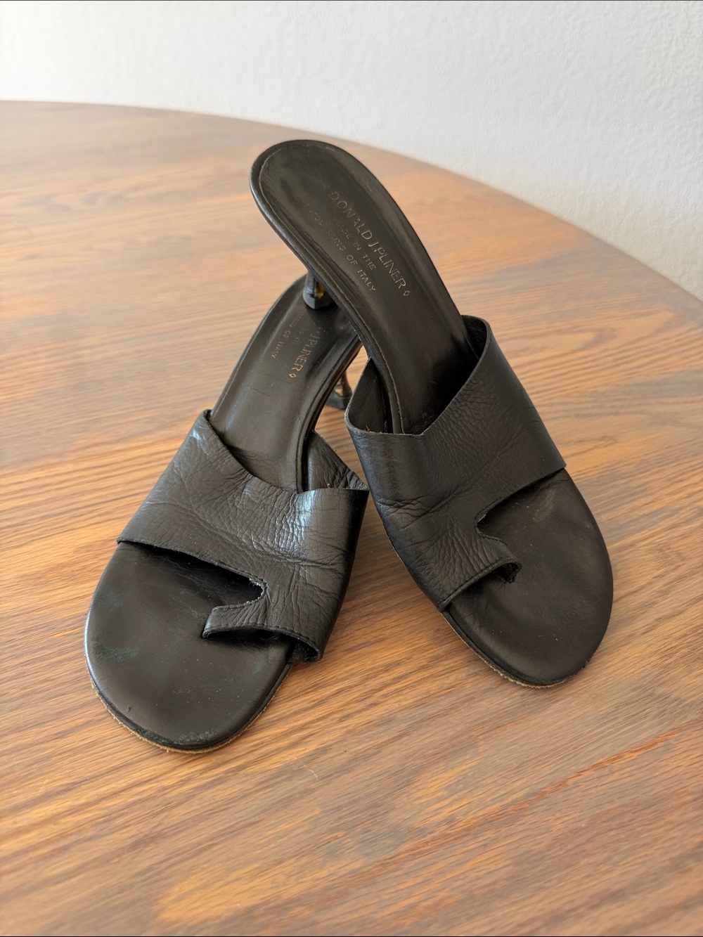 Donald J. Pliner Black Leather Slide Mules